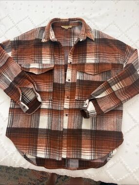 Women’s wool Rust Plaid Flannel Shirt - Classic Button-Up